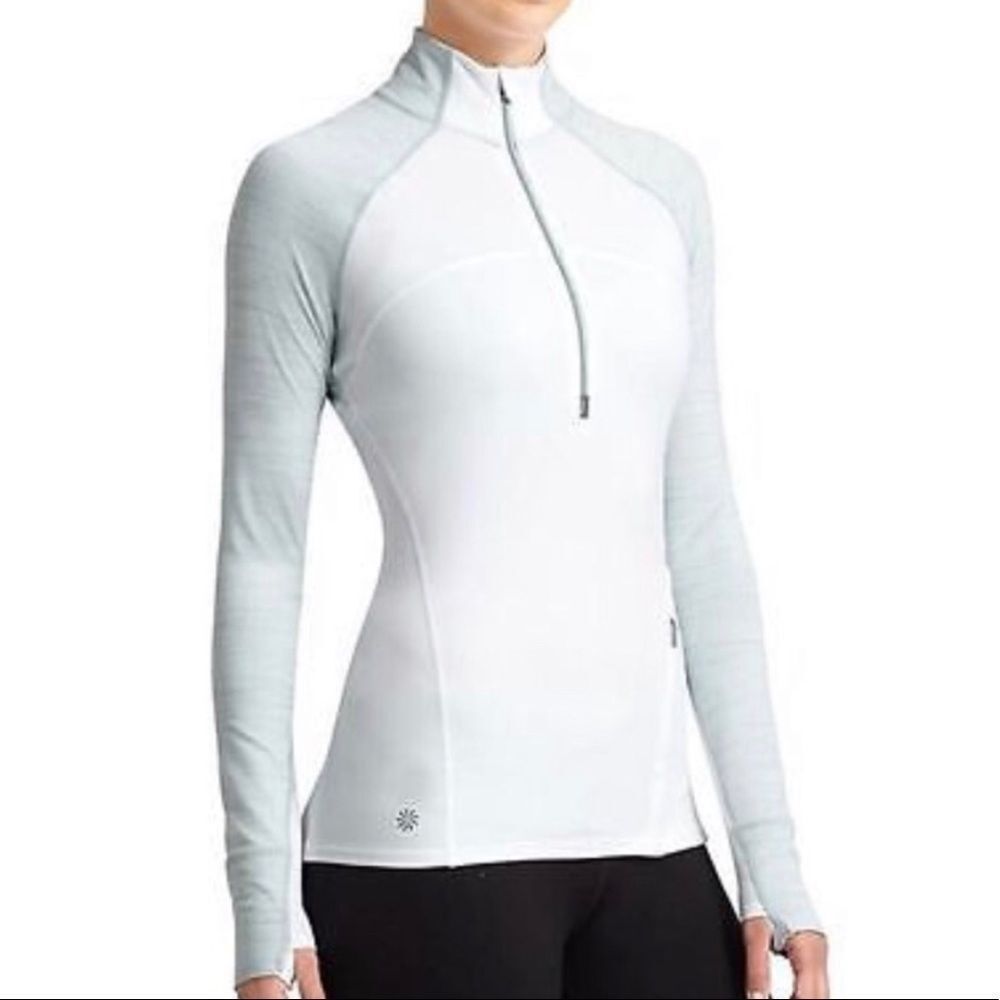 Athleta Running Wild 1/2 Zip White & Grey Pullover Sweatshirt Top Xs